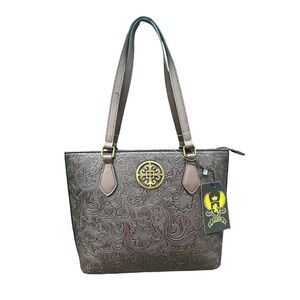 Elegant Embossed Tote Bag in Brown